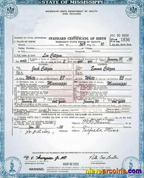 USA Mississippi state birth certificate